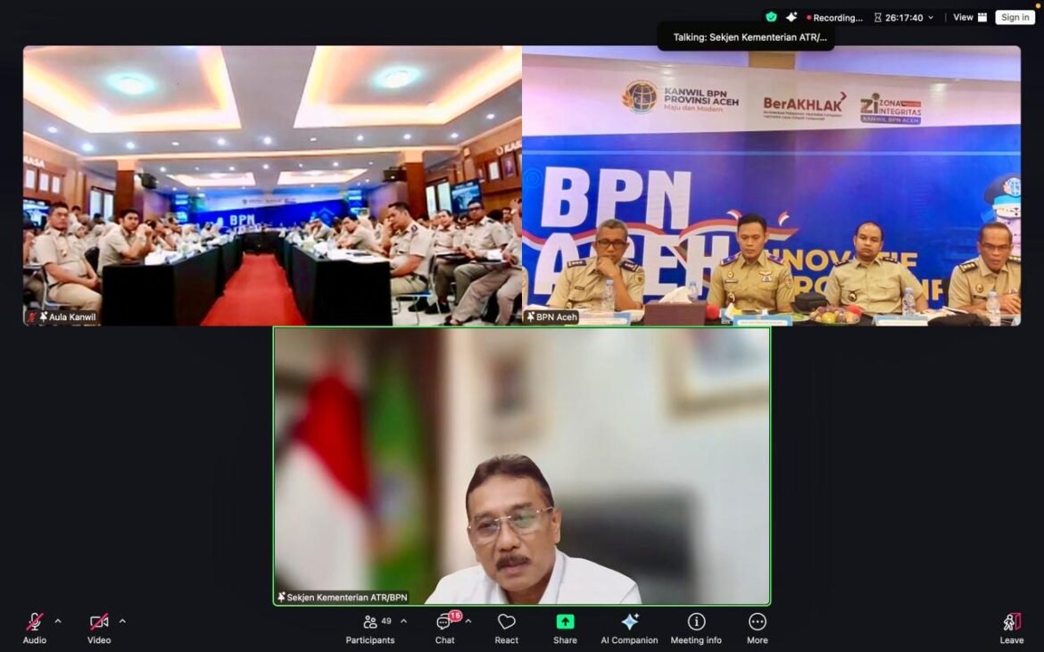 Buka Rakerda Kanwil BPN Provinsi Aceh, Sekjen ATR/BPN Ingatkan Capaian Kinerja Tak Sekadar Angka