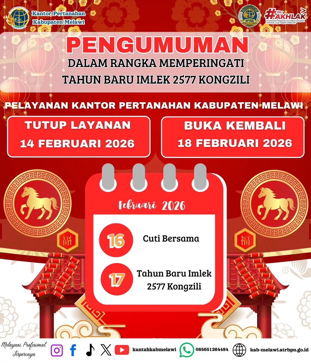 Pengumuman Libur Pelayanan Kantah Melawi