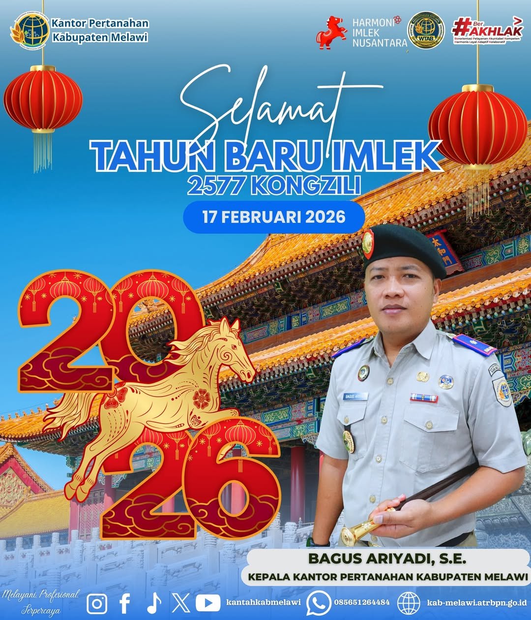 Keluarga Besar Kantor Pertanahan Kabupaten Melawi Mengucapkan Selamat Tahun Baru Imlek 2577 Kongzilo