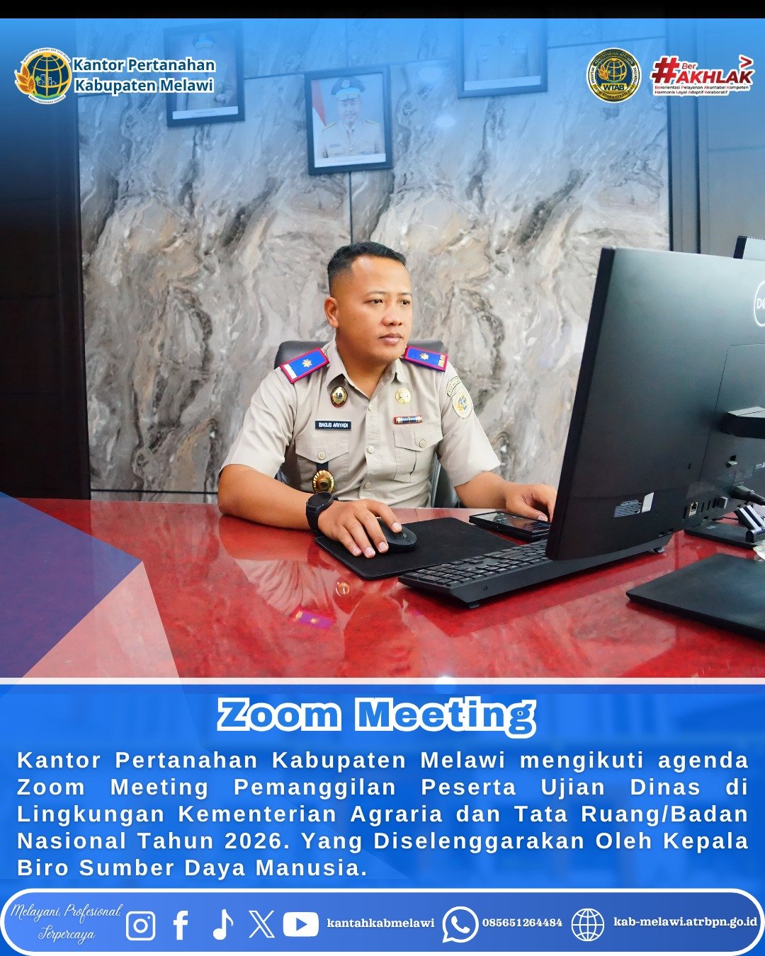 Kantor Pertanahan Kabupaten Melawi Mengikuti Zoom Meeting terkait Pemanggilan Peserta Ujian Dinas di Lingkungan Kementerian Agraria dan Tata Ruang/Badan Pertanahan Nasional (ATR/BPN) Tahun 2026.