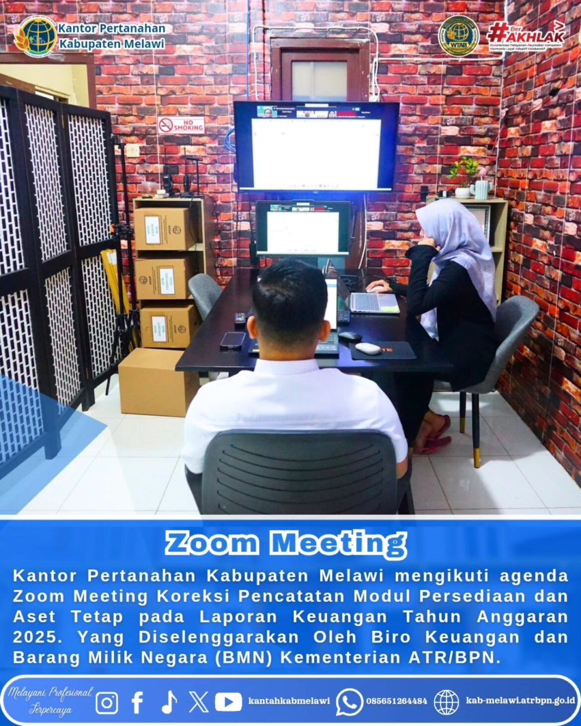 Kantor Pertanahan Kabupaten Melawi mengikuti agenda Zoom Meeting mengenai Koreksi Pencatatan Modul Persediaan dan Aset Tetap pada Laporan Keuangan Tahun Anggaran 2025.
