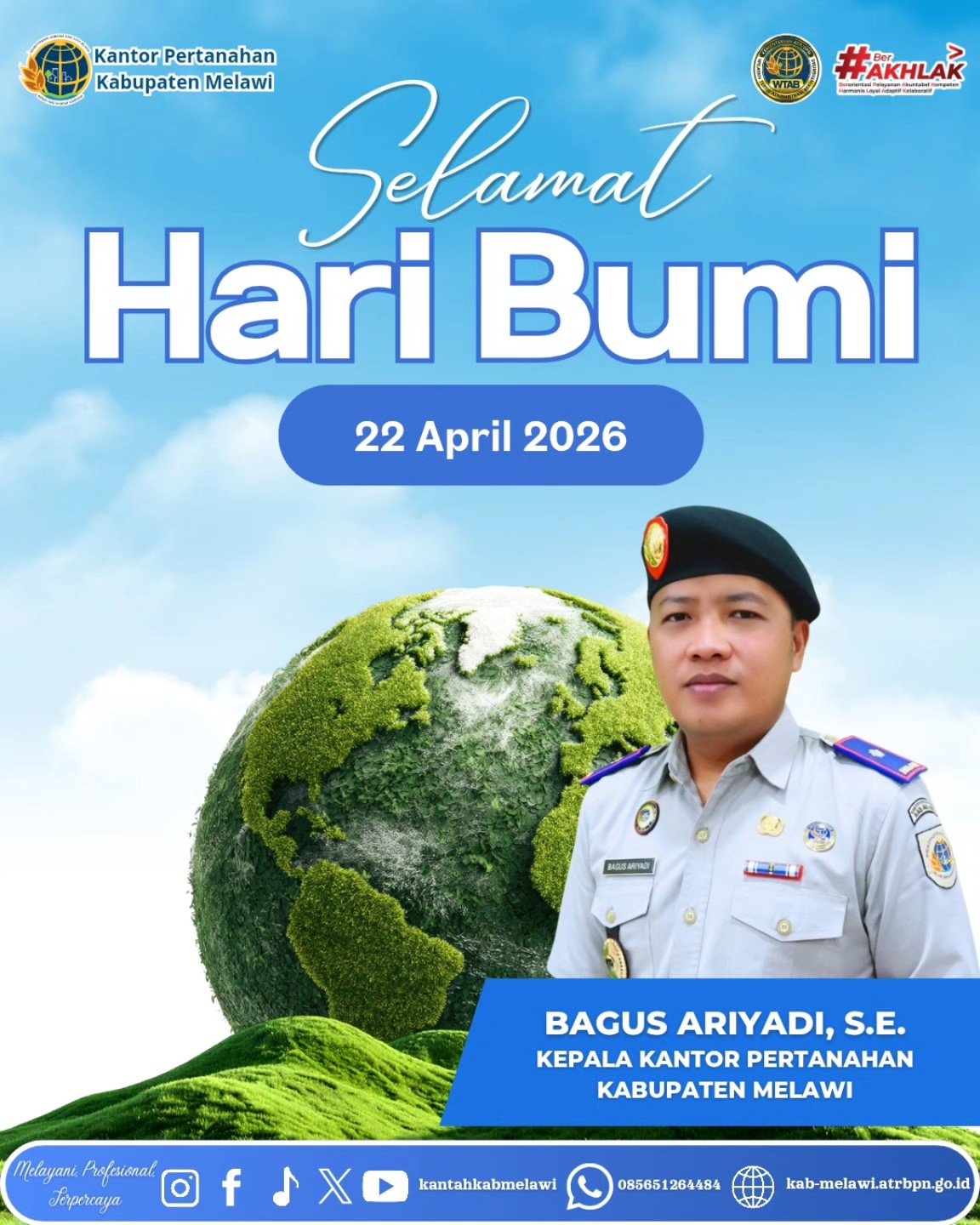 Segenap Keluarga Besar Kantor Pertanahan Kabupaten Melawi mengucapkan Selamat Memperingati Hari Bumi 2026.