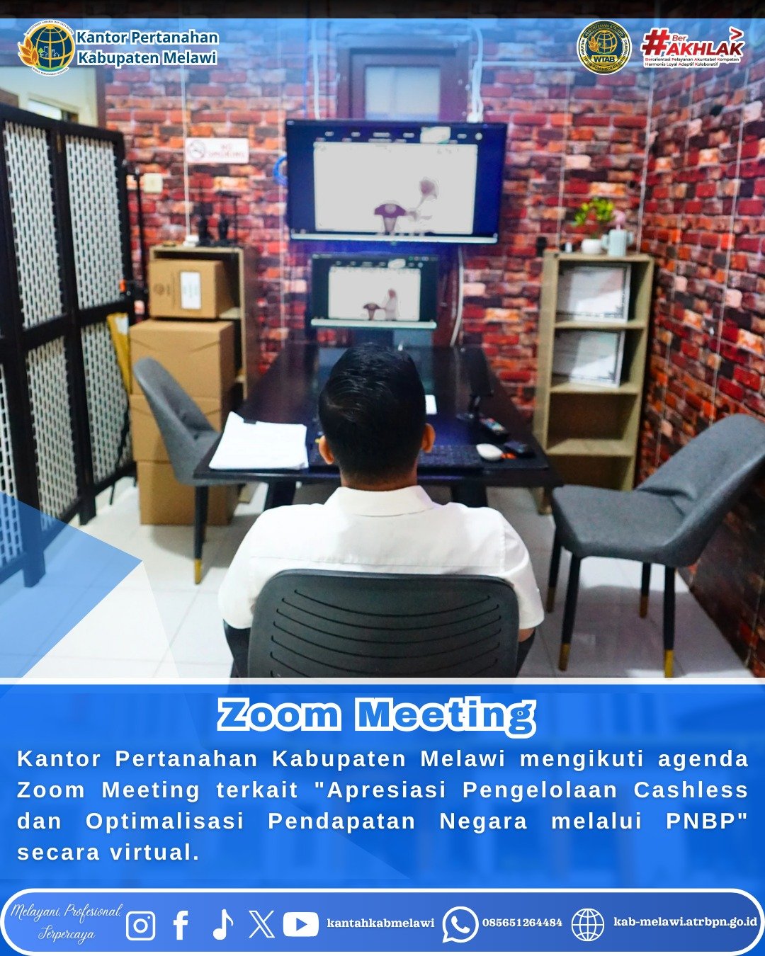 Kantor Pertanahan Kabupaten Melawi mengikuti agenda Zoom Meeting terkait “Apresiasi Pengelolaan Cashless dan Optimalisasi Pendapatan Negara melalui PNBP” secara virtual.