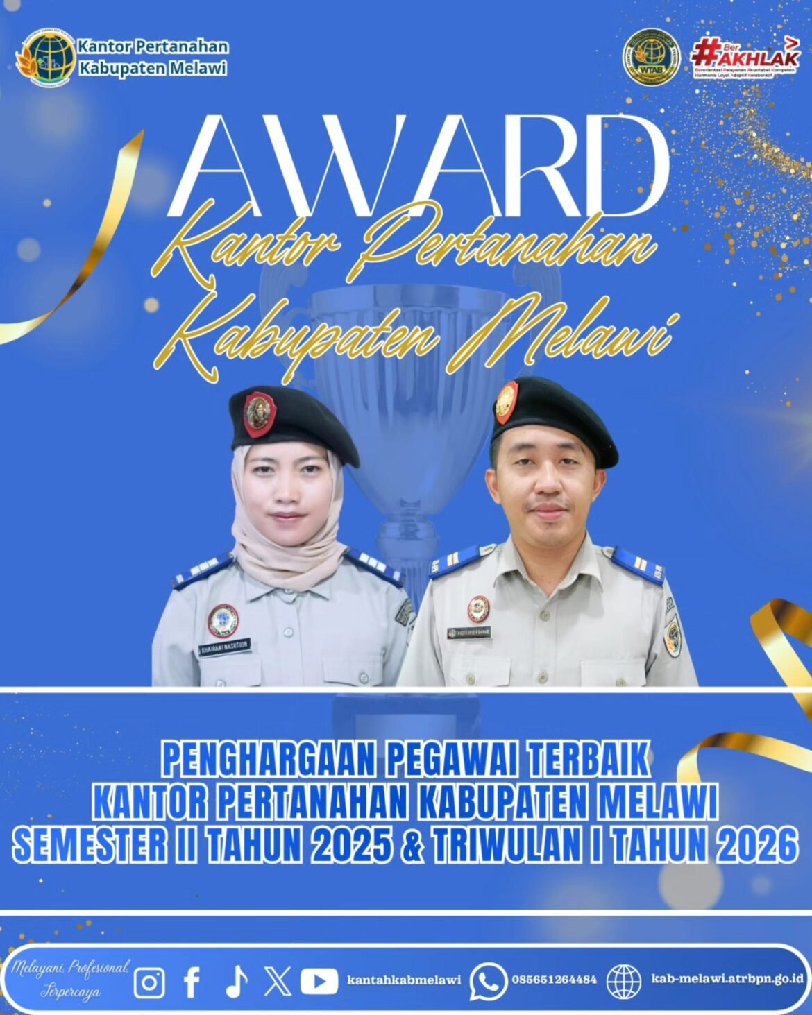 Kantor Pertanahan Kabupaten Melawi memberikan penghargaan Pegawai Terbaik Semester II Tahun 2025 dan Triwulan I tahun 2026