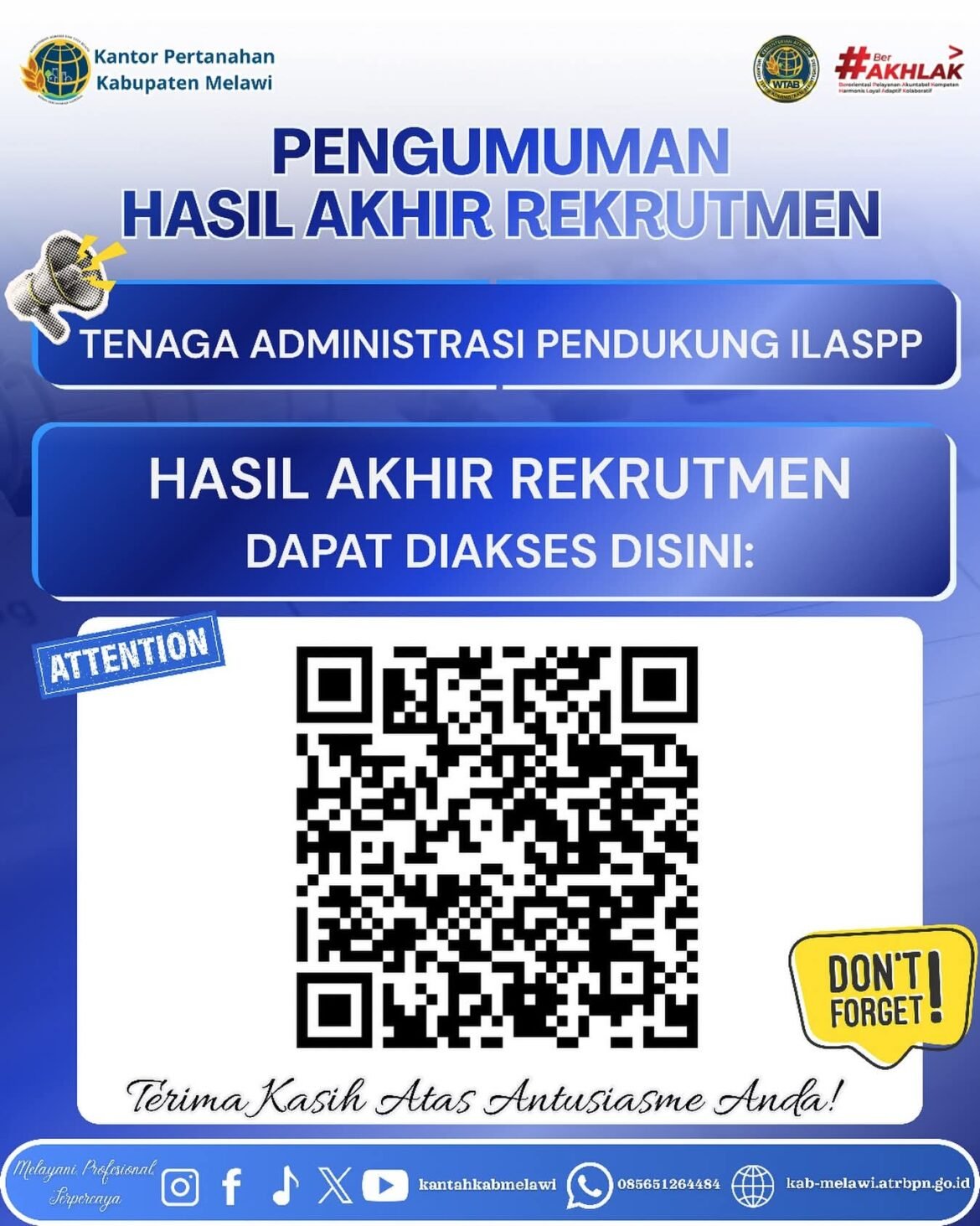 PENGUMUMAN HASIL AKHIR REKRUTMEN Tenaga Administrasi Pendukung (Administration Support) ILASPP.