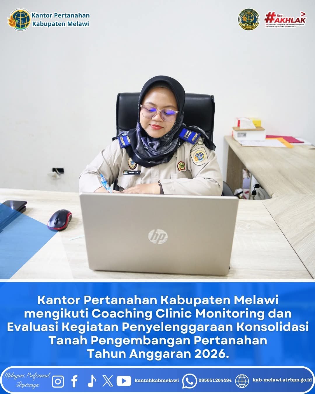 Kantor Pertanahan Kabupaten Melawi mengikuti kegiatan Coaching Clinic Monitoring dan Evaluasi Kegiatan Penyelenggaraan Konsolidasi Tanah Pengembangan Pertanahan Tahun Anggaran 2026.