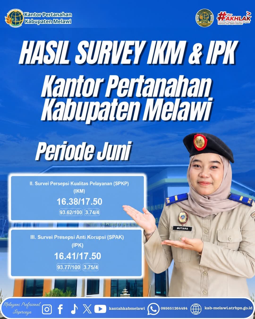 Hasil Survey IKM dan IPK Kantor Pertanahan Kabupaten Melawi Periode Bulan Juni Tahun 2026