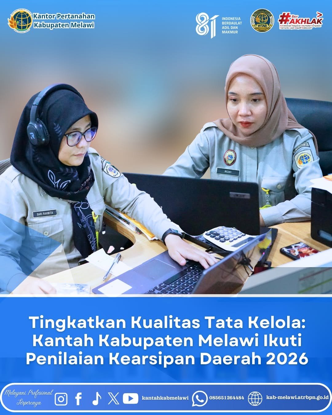 Kantor Pertanahan Kabupaten Melawi mengikuti kegiatan Penilaian Kearsipan Daerah Tahun 2026 secara daring melalui Zoom Meeting.