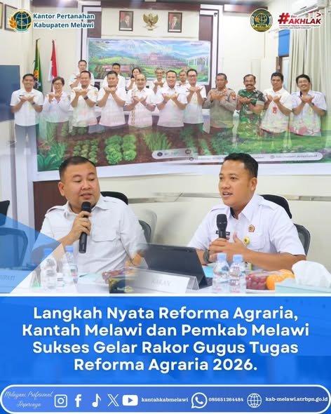 Kantor Pertanahan Kabupaten Melawi sukses menggelar Rapat Koordinasi Gugus Tugas Reforma Agraria (GTRA) Kabupaten Melawi Tahun 2026.