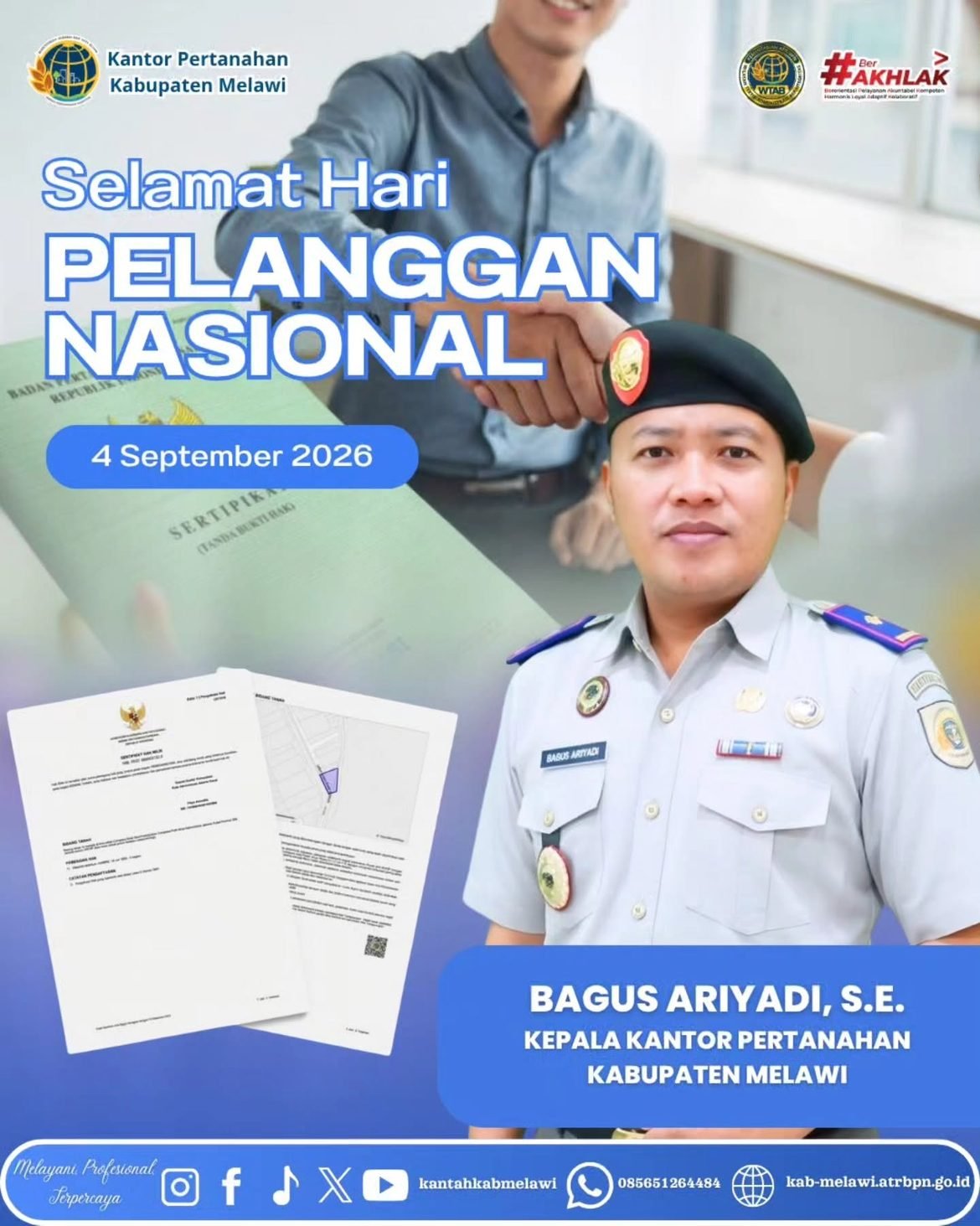 Segenap Keluarga Besar Kantor Pertanahan Kabupaten Melawi mengucapkan Selamat Hari Pelanggan Nasional, 4 September 2026